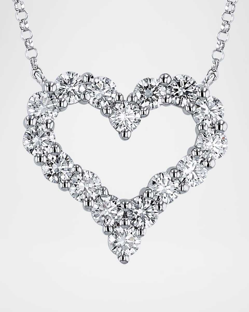 18K White Gold Diamond Heart Pendant Necklace, 16"L, 3.49tcw